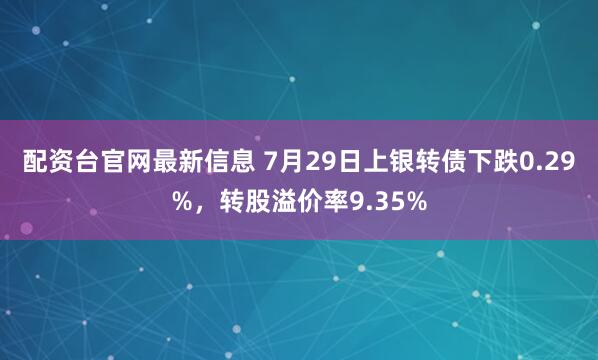 配资台官网最新信息 7月29日上银转债下跌0.29%，转股溢价率9.35%
